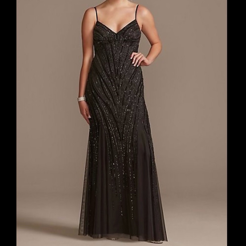 NWT David’s Bridal Beaded Formal Dress Gray Sz 16